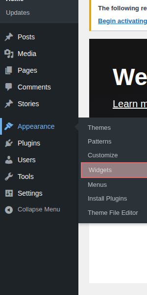 Widgets Setup Step 1